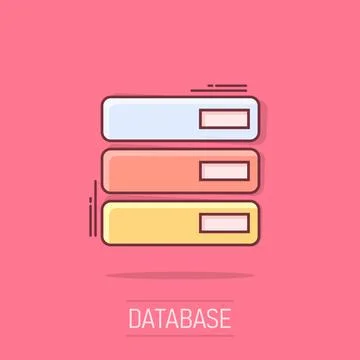 Vector cartoon database, server icon in comic style. Storage sign illustrat.. Stock Illustration