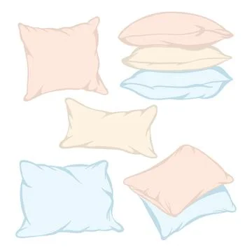 Vector cartoon decorative pillows. Hand drawn set of decorative pillows. Flat Stock Illustration