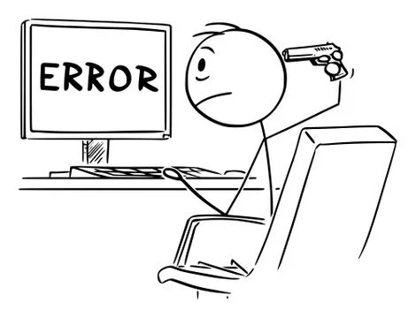 Vector Cartoon of Desperate Man or Businessman Working on Computer and Watching イラスト素材