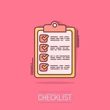 Vector cartoon to do list icon in comic style. Checklist, task list sign il.. Illustrazione stock