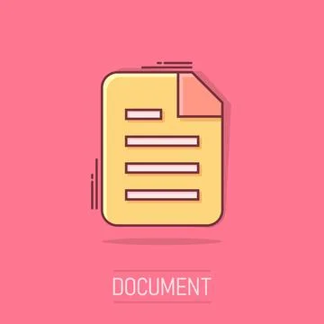 Vector cartoon document icon in comic style. Archive data file sign illustr.. Illustrazione stock