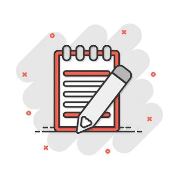 Vector cartoon document with pencil icon in comic style. Note with pen sign i Illustrazione stock