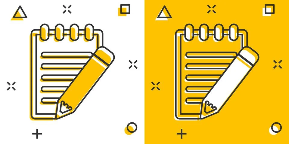 Vector cartoon document with pencil icon in comic style. Note with pen sign i Illustrazione stock