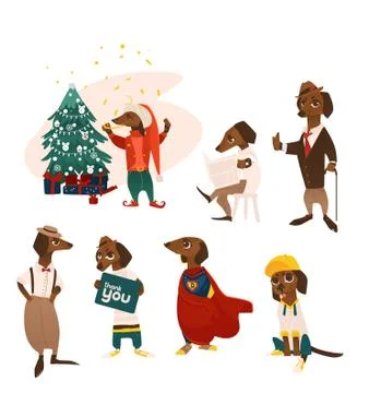 Vector cartoon dog characters set Ilustración de archivo