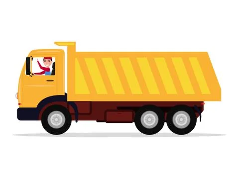 Vector cartoon driver rides in a large truck Stock Illustration