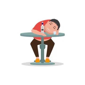 Vector cartoon drunken man sleeping on a table Stock Illustration