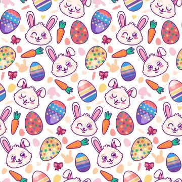 Vector Cartoon Easter Eggs And Bunny Seamless Pattern Stock Illustration