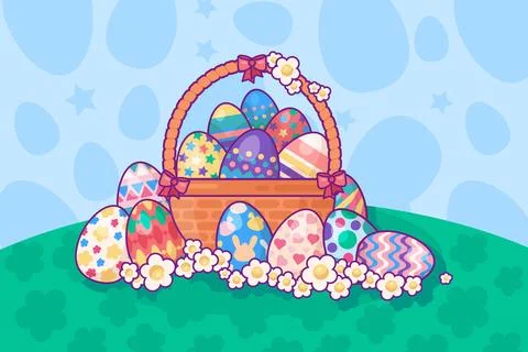 Vector Cartoon Easter Eggs Basket Illustration Stock Illustration