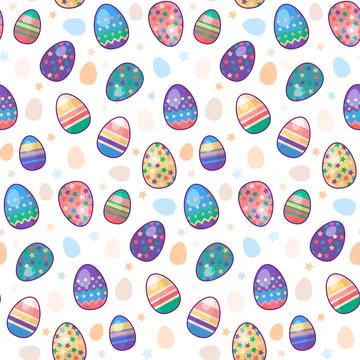 Vector Cartoon Easter Eggs Seamless Pattern 스톡 일러스트