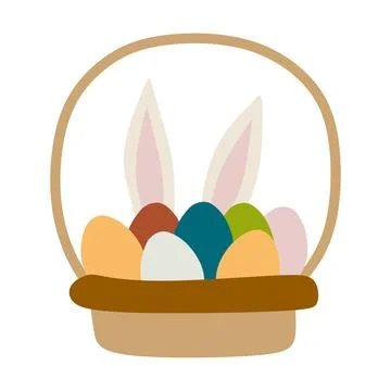 Vector Cartoon Easter Greeting card with Festive basket with Colorful painted Stock Illustration
