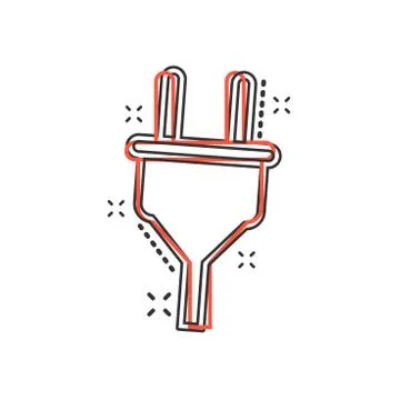 Vector cartoon electric plug icon in comic style. Power wire cable sign illus イラスト素材