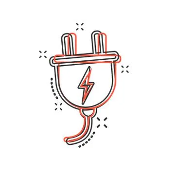 Vector cartoon electric plug icon in comic style. Power wire cable sign illus 스톡 일러스트