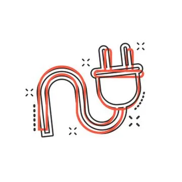 Vector cartoon electric plug icon in comic style. Power wire cable sign illus Stock Illustration
