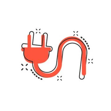 Vector cartoon electric plug icon in comic style. Power wire cable sign illus Illustrazione stock