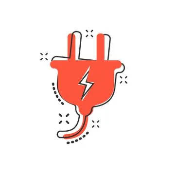 Vector cartoon electric plug icon in comic style. Power wire cable sign illus Stock Illustration