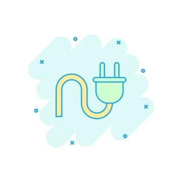 Vector cartoon electric plug icon in comic style. Power wire cable sign illus Illustrazione stock