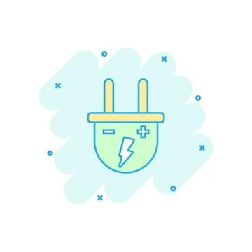 Vector cartoon electric plug icon in comic style. Power wire cable sign illus イラスト素材