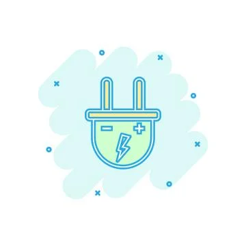 Vector cartoon electric plug icon in comic style. Power wire cable sign illus Stock Illustration