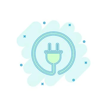 Vector cartoon electric plug icon in comic style. Power wire cable sign illus Stock Illustration