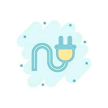 Vector cartoon electric plug icon in comic style. Power wire cable sign illus Illustrazione stock