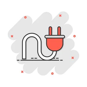 Vector cartoon electric plug icon in comic style. Power wire cable sign illus イラスト素材
