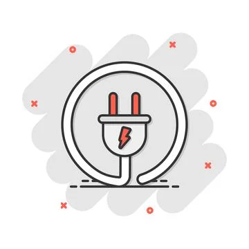 Vector cartoon electric plug icon in comic style. Power wire cable sign illus 스톡 일러스트