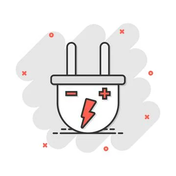 Vector cartoon electric plug icon in comic style. Power wire cable sign illus Illustrazione stock