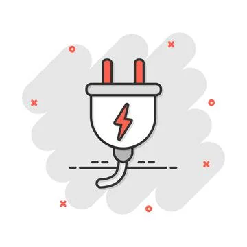 Vector cartoon electric plug icon in comic style. Power wire cable sign illus Stock Illustration