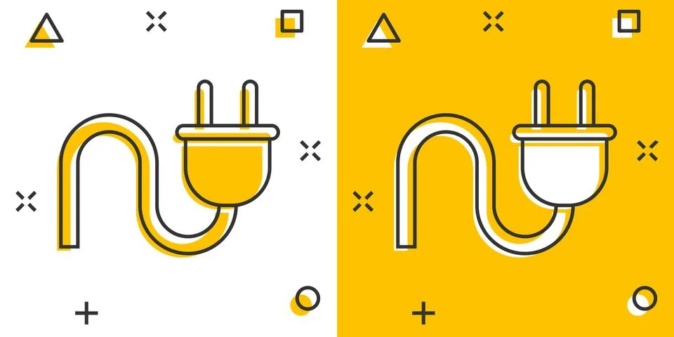 Vector cartoon electric plug icon in comic style. Power wire cable sign illus Stock Illustration