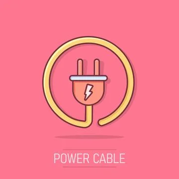 Vector cartoon electric plug icon in comic style. Power wire cable sign ill.. Illustrazione stock