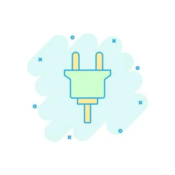 Vector cartoon electric plug sign icon in comic style. Power plug sign illust Stock Illustration