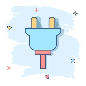 Vector cartoon electric plug sign icon in comic style. Power plug sign illust イラスト素材