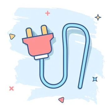 Vector cartoon electric plug sign icon in comic style. Power plug sign illust 스톡 일러스트