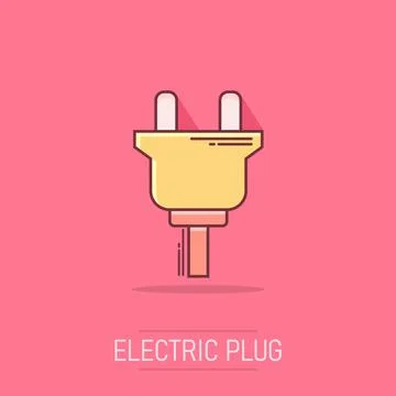 Vector cartoon electric plug sign icon in comic style. Power plug sign illu.. Illustrazione stock