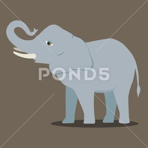 Vector cartoon elephant large concave back mammal asian elephant african bush Stock Illustration