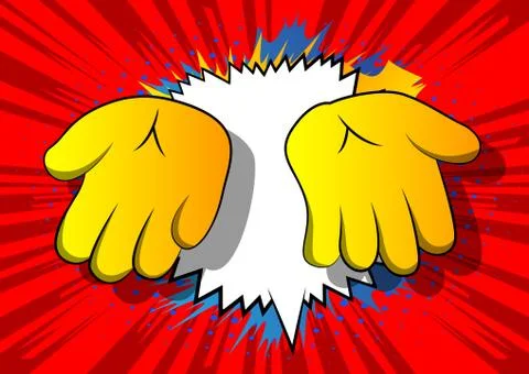 Vector cartoon empty hands. Illustrated hand sign on comic book background. 库存插图