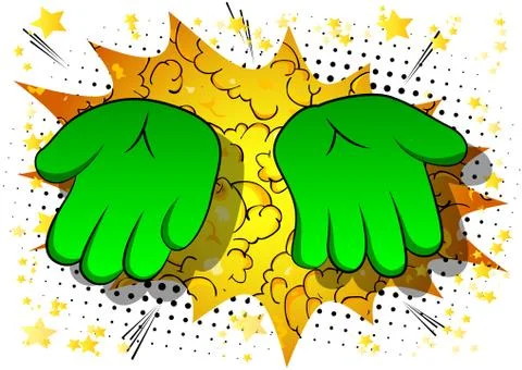 Vector cartoon empty hands. Illustrated hand sign on comic book background. 库存插图