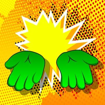 Vector cartoon empty hands. Illustrated hand sign on comic book background. 库存插图