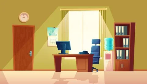 Vector cartoon empty office with window, modern interior イラスト素材