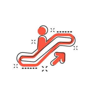 Vector cartoon escalator elevator icon in comic style. Escalator sign illustr Illustrazione stock