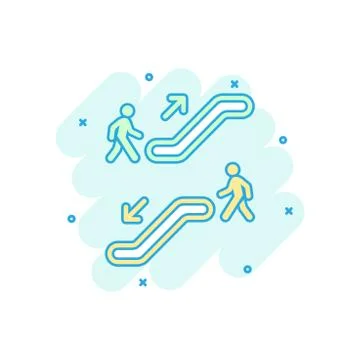 Vector cartoon escalator elevator icon in comic style. Escalator sign illustr Ilustración de archivo