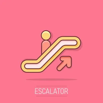 Vector cartoon escalator elevator icon in comic style. Escalator sign illus.. Ilustración de archivo