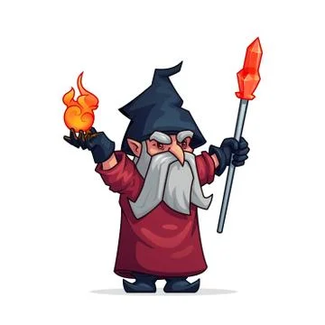 Vector cartoon evil wizard or bad magician icon Stock Illustration