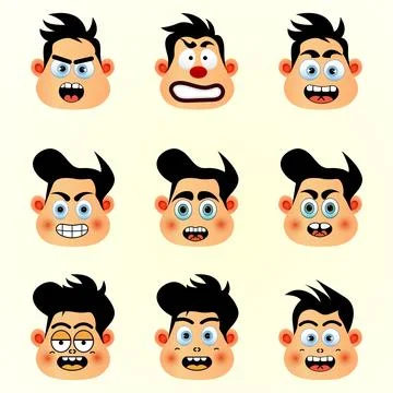 Vector cartoon faces sticker design on abstract character mascot funny emoji Stock Illustration