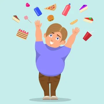 Vector cartoon fat boy catching sweets Stock Illustration