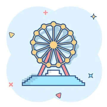 Vector cartoon ferris wheel icon in comic style. Carousel in park sign illust Ilustración de archivo