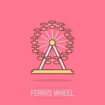 Vector cartoon ferris wheel icon in comic style. Carousel in park sign illu.. Illustrazione stock