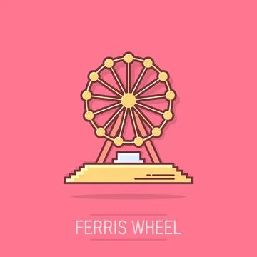 Vector cartoon ferris wheel icon in comic style. Carousel in park sign illu.. Ilustración de archivo