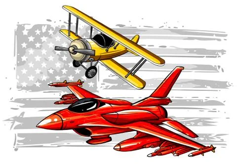 Vector Cartoon Fighter Plane. Twin-engine, variable-sweep wing multirole combat Illustrazione stock