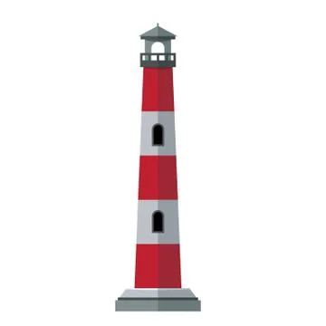 Vector cartoon flat and solid color lighthouses. Searchlight tower Stock Illustration